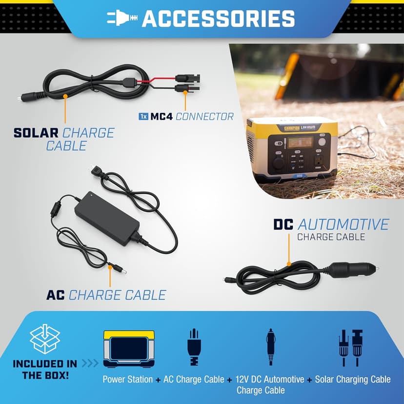 Champion Power Equipment 201188 285-Wh Power Station 600/300-Watt Portable Lithium-Ion Battery Solar Generator