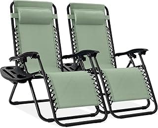 Best Choice Products Set of 2 Adjustable Steel Mesh Zero Gravity Lounge Chair Recliners w/Pillows and Cup Holder Trays - Sage Green