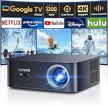 [1200 ANSI/Google TV/Voice Control]Smart Projector with WiFi 6 and Bluetooth, Netflix-Licensed 4K Support, Outdoor Movie Proyector, 1080P Home Ceiling Auto Focus Projector, PUTRIMS K12 Gray