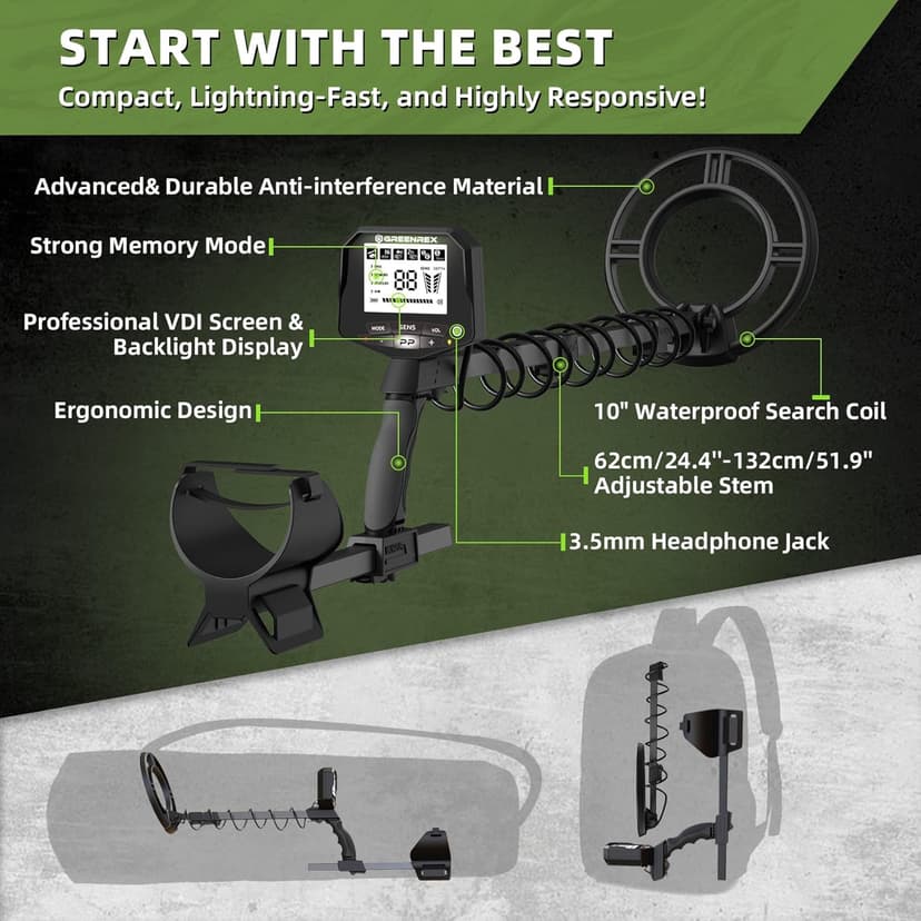 Metal Detector for Adults Professional, Waterproof Pinpoint, High Accuracy Gold and Silver Detection, Underwater and Beach Use, 10'' IP68 Coil, Bigger LCD, New Advanced DSP Chip