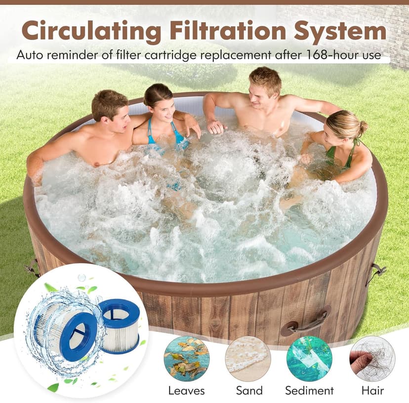 GYMAX Hot Tub, 4 to 6 Person Inflatable Portable Hot Tub with 120 Soothing Bubble Air Jets, Insulated Lockable Cover, Floor Mat & LED Touch Control, Outdoor Blow Up Spa Tub for Backyard, Patio