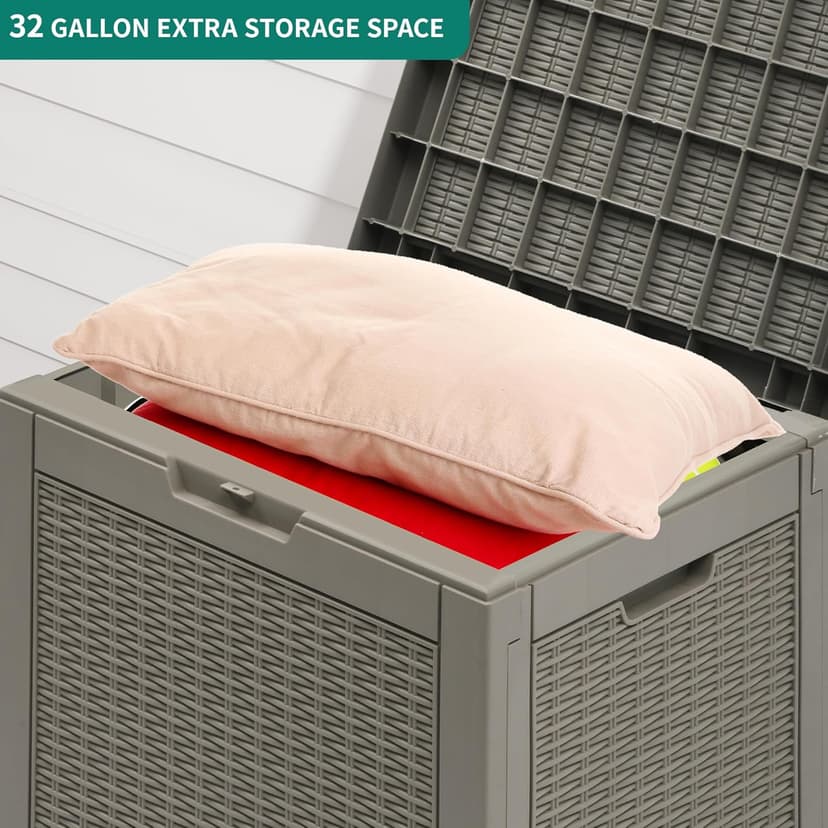 YITAHOME 32 Gallon Deck Box, Indoor Outdoor Storage Box for Patio Furniture, Pool Accessories, Cushions,Garden Tools,Sports Equipment, Waterproof Resin Rattan with Lockable Lid and Side Handles(Brown)