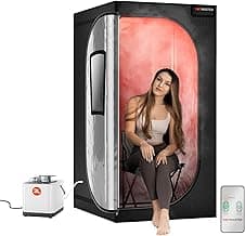 Portable Steam Sauna – 99-Min Timer & 9 Heat Levels 3L Steamer, Rapid Heating, Spacious 31.5” x 31.5” x 63” Design, Large 3-Layer Black Insulated Waterproof Tent, Foldable Chair, and Safety Features