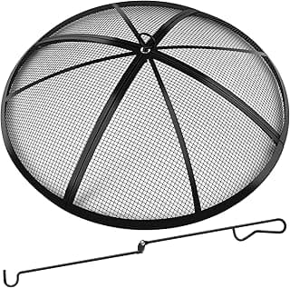 Fire Pit Spark Screen, Fire Pit Screen 22 Inch Round with Handle & Poker, Collapsible Heavy Duty Mesh Fire Pit Cover Fire Pit Lid for Outdoor/Patio/Backyard/RV Camping/Beach