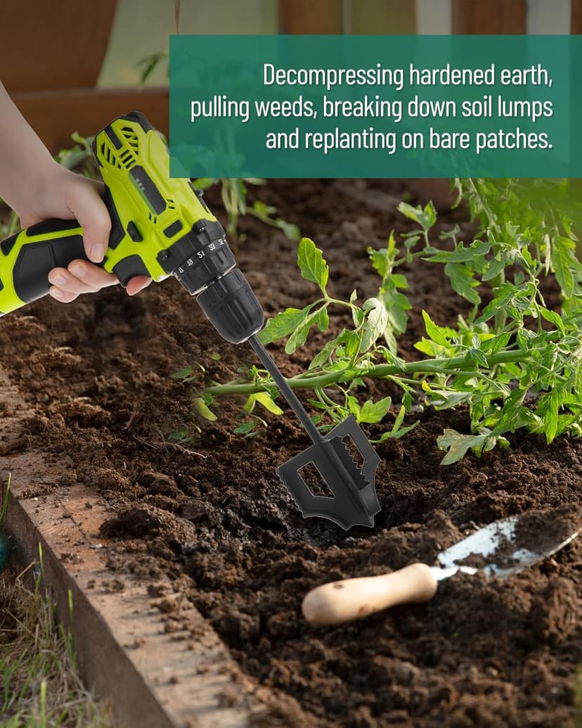 4-in-1 Cultivator Soil Tiller-Soil Digger and Soil Loosener for Gardening Bed and Plant Box,Bulb Planter Auger for 3/8" Hex Drive Drill