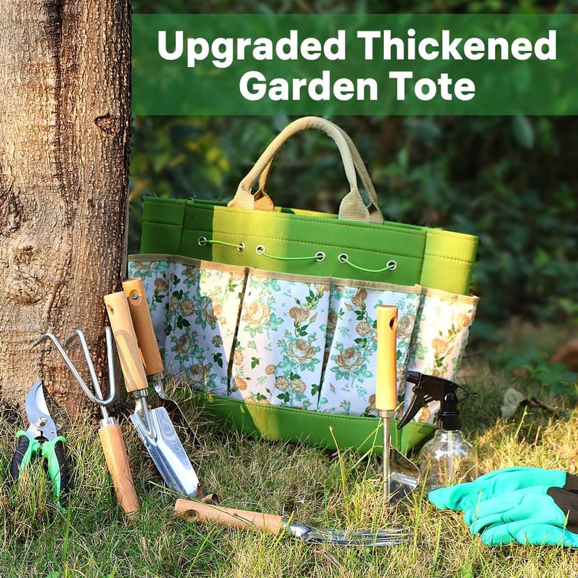 10-Piece Gardening Tool Set with Heavy Duty Rust-Resistant Hand Tools, Durable Floral Organizer Tote Bag, and Gardening Gloves – Perfect Gardening Gifts for Women and Beginners