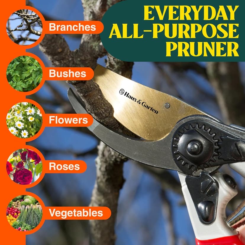 EnduroPRO Ergonomic Bypass Pruners - Professional Titanium Garden Shears - Heavy Duty Hand Pruning Scissor, Tree Trimmer, Gardening Tool, Branch, Hedge, Rose, Shrub & Bush Clippers