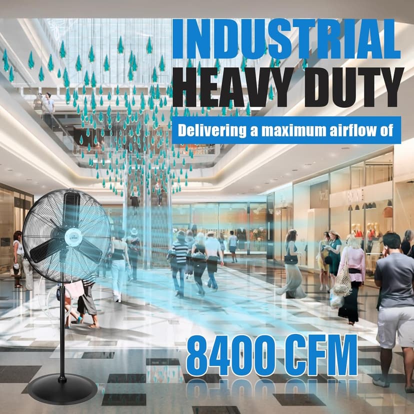 iLiving 30" Pedestal Outdoor Oscillating Fan with Misting kit - Shop, Greenhouse, Patio - 120V 1.8A 8400 CFM