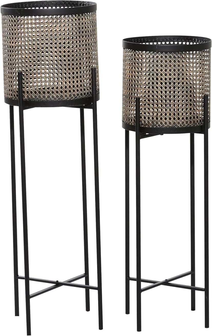 Deco 79 Metal Indoor Outdoor Planter Large Planter Pot with Removable Stand, Set of 2 Planters 11"W, 32"H, Gold