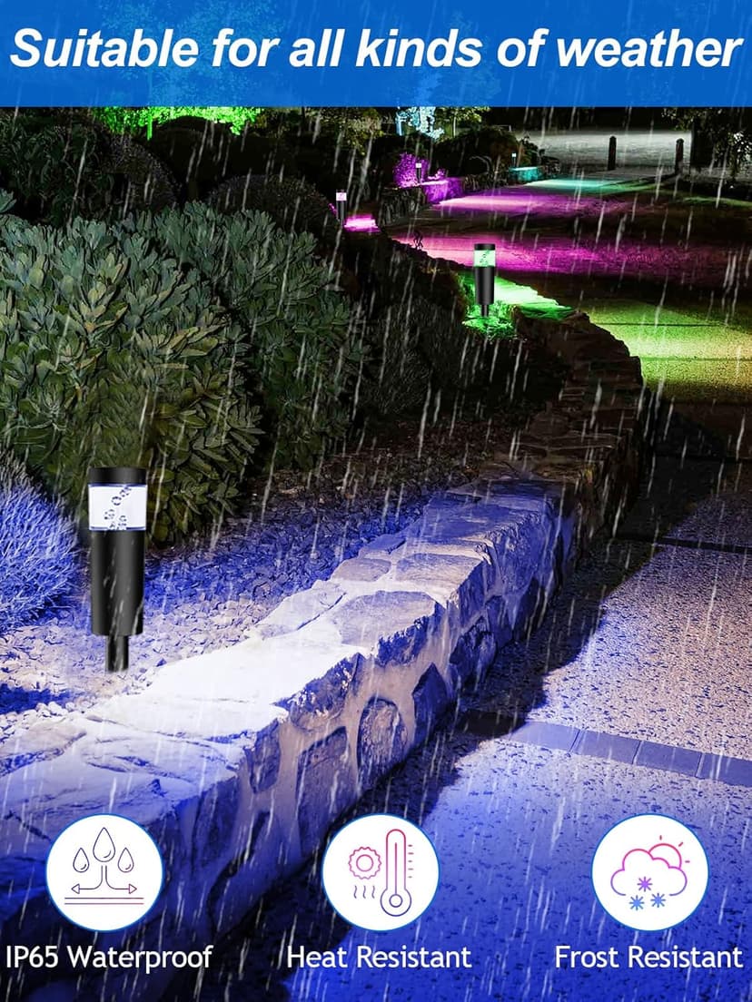 5W RGBW Low Voltage Landscape Pathway Lights with Connectors 12V Outdoor Color Changing Landscape Lighting LED Bollard Path Lights Wired Waterproof Walkway Light for Garden Yard (12 Pack)