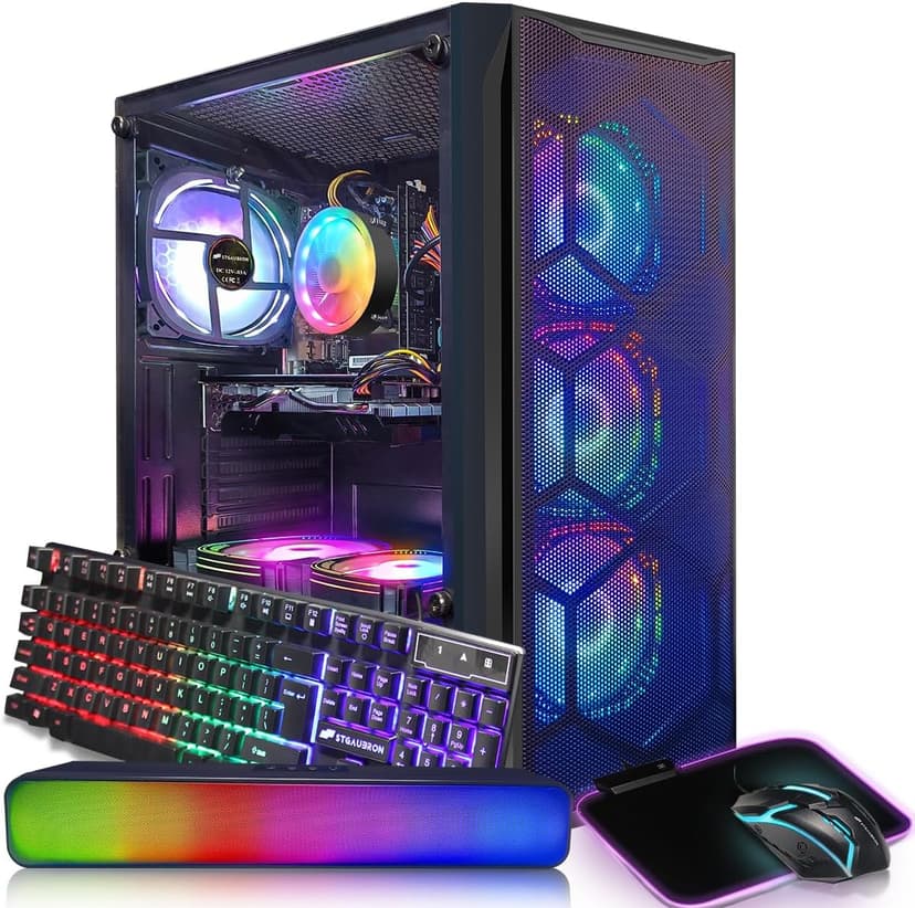 STGAubron Gaming PC Bundle with 24Inch FHD LED Monitor-Intel core I7 up to 3.9G, RX 580 8G, 16G, 512G SSD, RGB Mouse Pad, RGB Sound Bar, Windows 10 Home