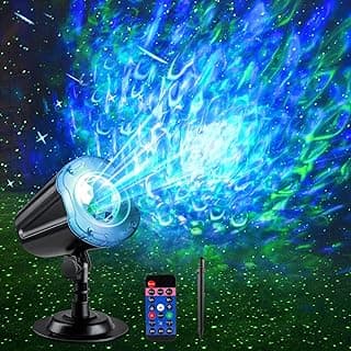 Laser Wave Projector Outdoor, Starry Sky & RGBW Ocean Wave Light Show with Remote Control, Waterproof IP65, Holiday Decor for Halloween, Christmas, Party, Garden, Yard