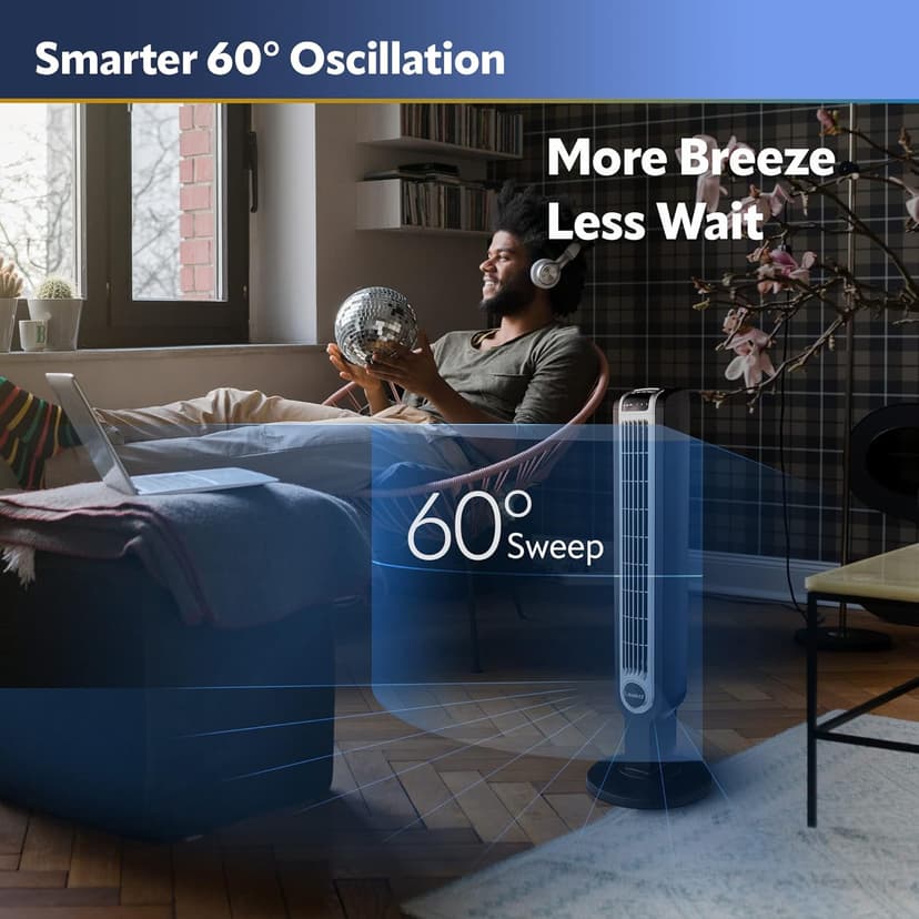 Lasko Oscillating Tower Fan, 3 Quiet Speeds, Timer, Remote Control, for Bedroom, Kitchen, Office, 36", Black, 2511