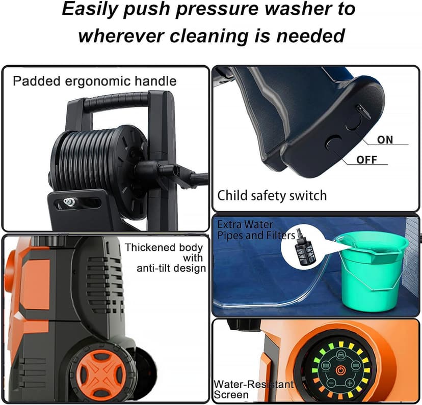 2025Upgraded Electric Pressure Washer with Adjustable Touch Screen 5000PSI 3.3GPM/8 Level, 58Total Long, 4 Quick Connect Nozzles,Inlet Hose&Filter&Foam Cannon for Cars/Fences/Driveways/Home Cleaning