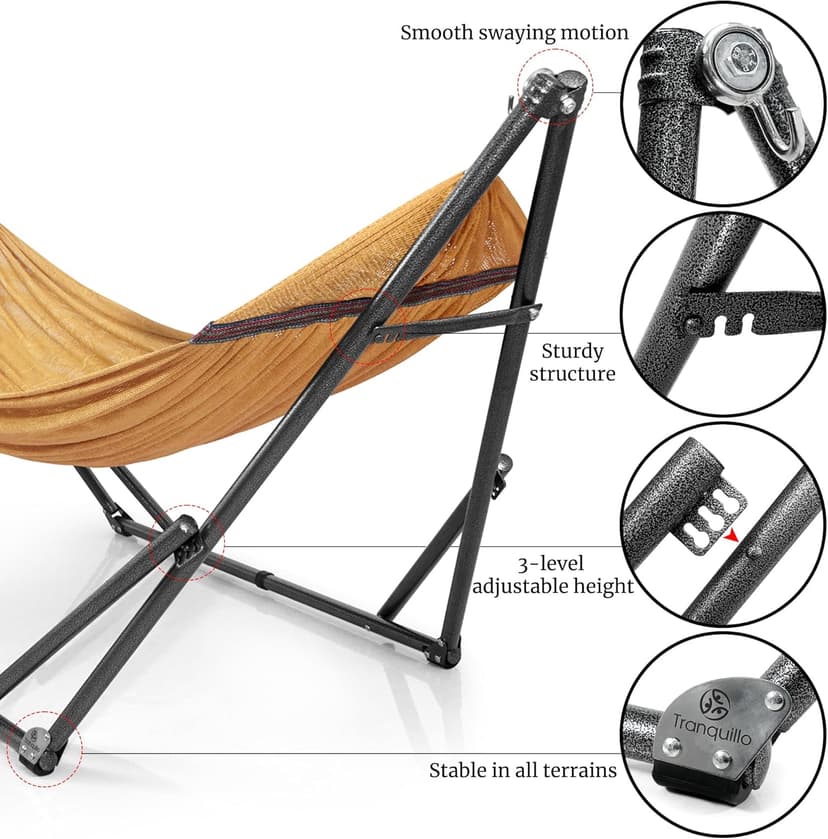 Tranquillo Double Hammock with Stand Included for 2 Persons/Foldable Hammock Stand 600 lbs Capacity Portable Case - Inhouse, Outdoor, Camping, Yellow