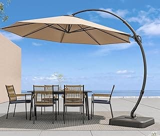 LAUSAINT HOME Outdoor Patio Umbrella with Base included, 11 FT Deluxe Curvy Cantilever Umbrella Heavy Duty Offset Hanging Umbrella with 360° Rotation for Market, Pool, Garden, Backyard, Deck (Beige)