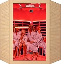 4 Person Saunas Far Infrared Corner Sauna 2405W 240V Room Home Canadian Hemlock Indoor Low-EMF Dry Saunas with Beauty Largerow Lamp Oxygen Bar 59 * 59 * 74.8inch