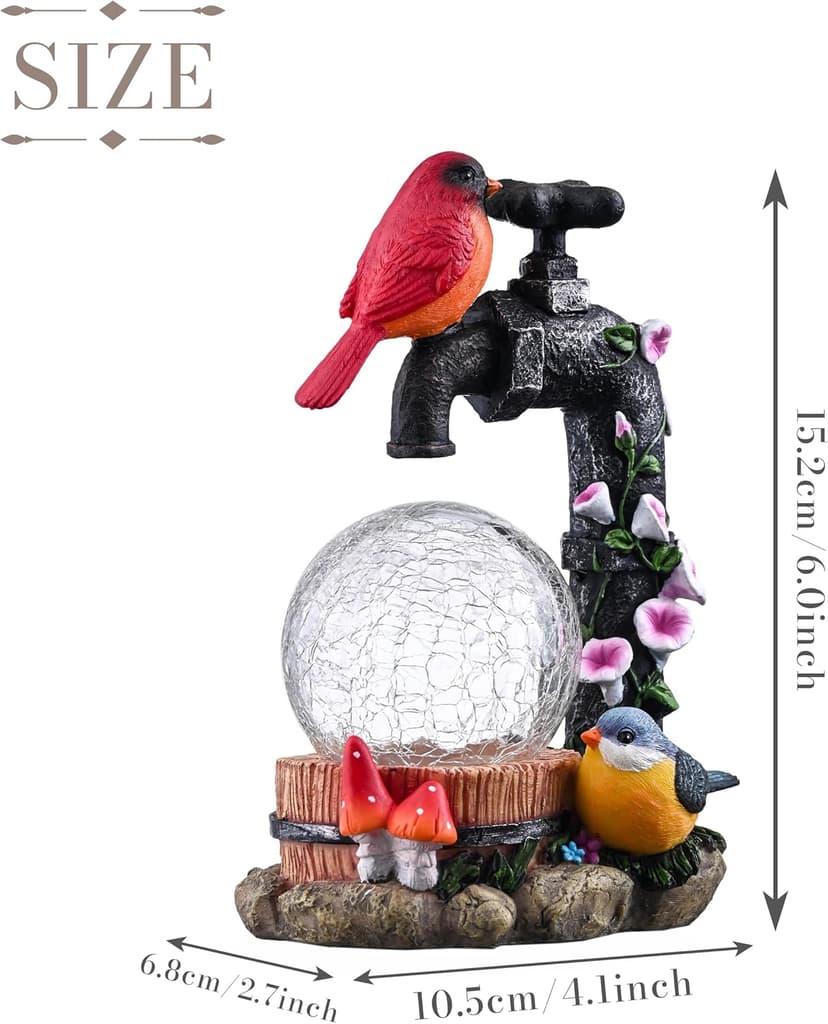 TERESA'S COLLECTIONS Cardinal Garden Decor for Outside, Red Bird Outdoor Statues with Solar Lights, Resin Garden Ornament for Lawn Porch Yard, Robin Gifts for Women Mom, 6"