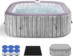 Inflatable Spa Set, Blow Up Hot Tub Outdoor for 4-6 Person, Outdoor Bubble Massage Portable Hot Tub with 130 Soothing Jets, Built in Heater Pump and 6 Filter Cartridges (Square)