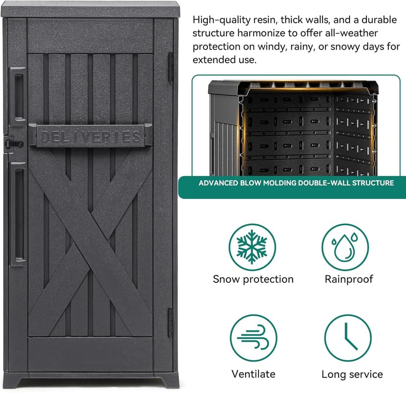 YITAHOME 60 Gallon Large Package Delivery and Storage Box, Double-Wall Resin Outdoor Package Delivery and Waterproof Deck Box for Porch, Curbside, 8.5 Cubic feet, Gray