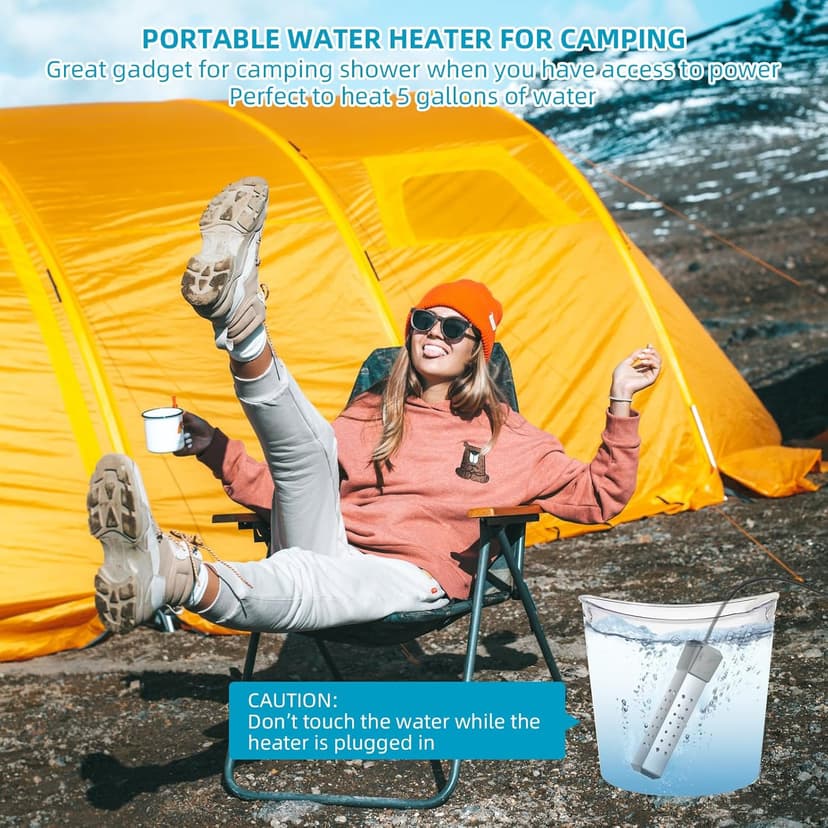 Immersion Water Heater,Pool Heater for Inflatable Pool, Portable Hot Tub Heater with Stainless Steel Protection Guard and LCD Digital Thermometer,Heat Water Fast in Small Pool,Bucket and Bathtub.