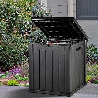 YITAHOME 51 Gallon Outdoor Storage Deck Box, Waterproof Resin Package Delivery and Storage Box with Lockable Lid for Patio Furniture Cushions, Pool Accessories, Garden Tools, Black