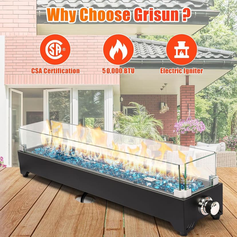 Tabletop Propane Fire Pit 36 Inch, 50000 BTU, Stainless Steel Outdoor Table Top Firepit with Cover and Windscreen, Portable Tabletop Fire Pit for Patio and Camping