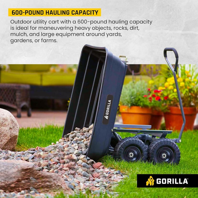 Gorilla Carts Utility Cart with Steel Frame, 600 Pound Capacity, and 10 Inch Tires