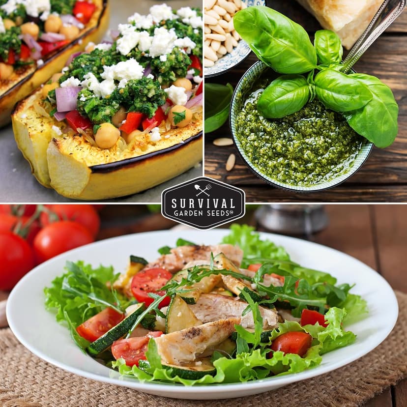 12 Vegetable Seed Variety Pack - Broccoli, Carrot, Basil, Lettuce, Onion, Pepper, Swiss Chard, Tomato, Cucumber, Spinach, Zucchini, Spaghetti Winter Squash - Non-GMO Heirloom - Survival Garden Seeds