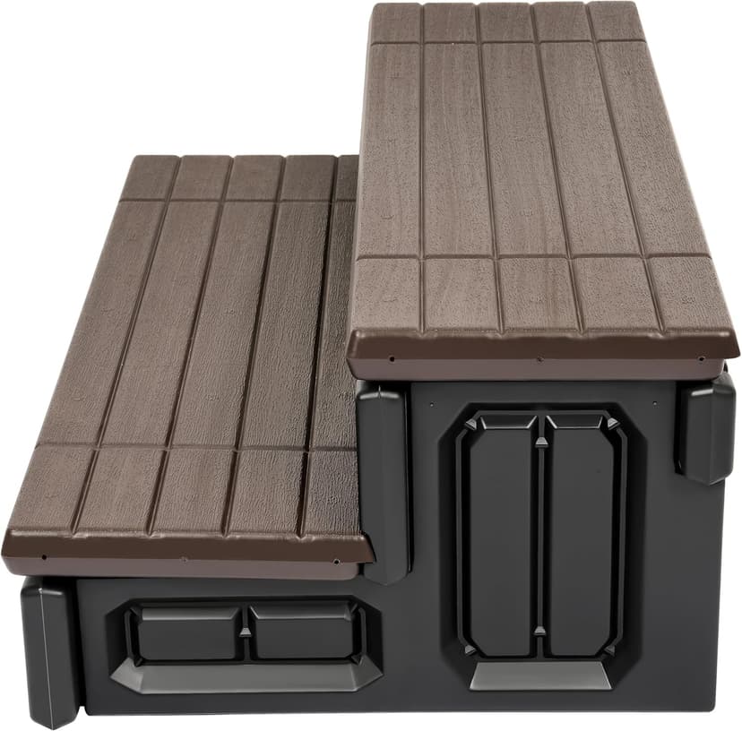 KUAFU Universal Spa Hot Tub Step with Storage Outdoor Indoor Compartment Spa 2-Step Stool Pool Ladder Plastic Handi Step Slip Resistant Striped Brown+Black