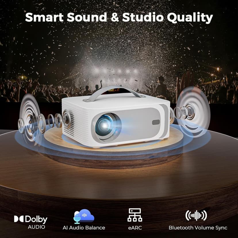 [AI Movin 2.0 System/1200 ANSI/Auto Focus] Projector-4K with WiFi 6 and Bluetooth, 30W DoIby Audio Netflix-Licensed Outdoor-Projector, Lisowod 1080P Smart Portable Proyector with HDR10+ 2025 Upgraded
