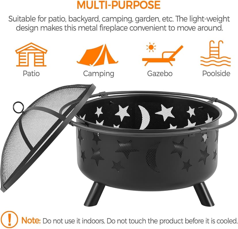 Yaheetech Fire Pit 30in Fire Pits for Outside Wood Burning Outdoor Fireplace with Spark Screen, Poker for Bonfire Patio Backyard Garden Picnic