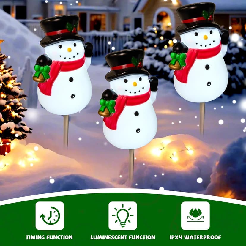 3-Pack Snowman Pathway Lights With Timer, LED Christmas Outdoor Decorations, Waterproof Figure Lights for Garden, Yard, Lawn, Street