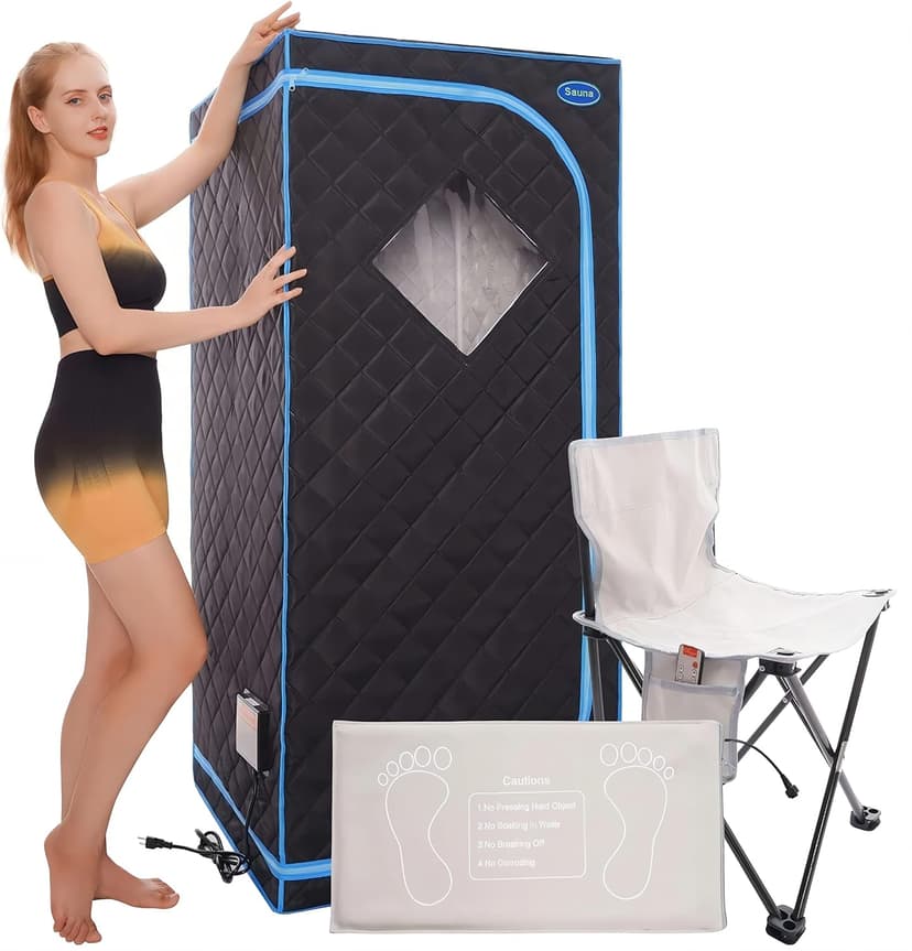 Portable Sauna Tent, One Person Infrared Sauna Home Sauna， Full Size Sauna with Remote Heating Foot Pad, Upgraded Chair, Black(29.1" x 29.1" x 66.5")