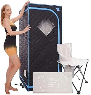 Portable Sauna Tent, One Person Infrared Sauna Home Sauna， Full Size Sauna with Remote Heating Foot Pad, Upgraded Chair, Black(29.1" x 29.1" x 66.5")