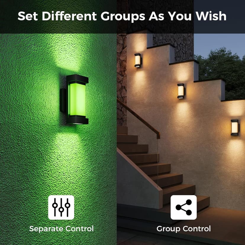 XMCOSY+ Outdoor Wall Lights, 2100LM Smart LED Porch Lights Outdoor, RGBCW Exterior Lighting Sconce, Wi-Fi Control, Compatible with Alexa, IP65 Waterproof, 2 Pack