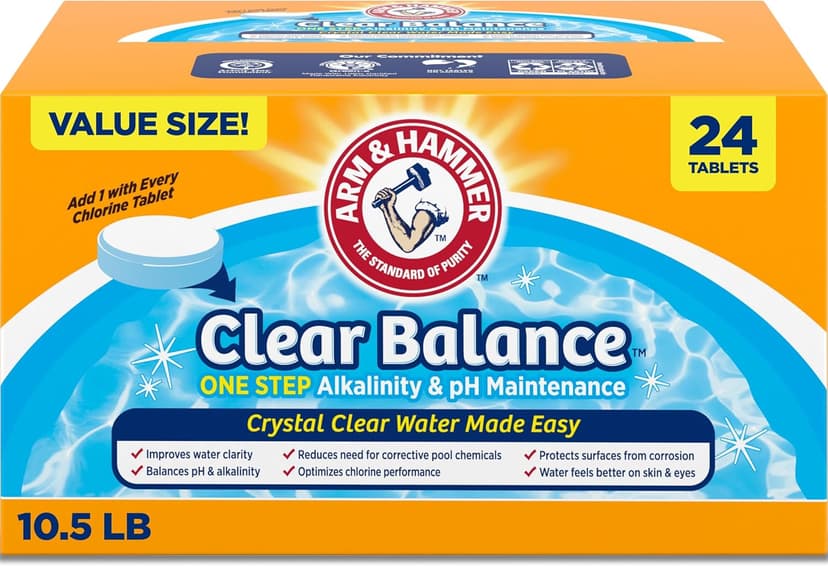 ARM & HAMMER Clear Balance Swimming Pool Alkalinity pH Maintenance Tablets, White, 1 Pack, 24 Count
