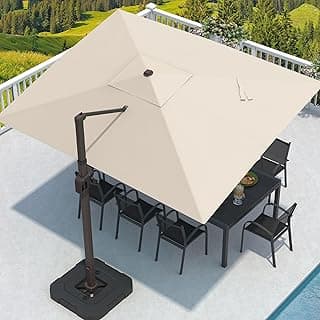 9' X 12' Cantilever Patio Umbrella Rectangular Outdoor Large Offset Umbrellas with 7 Tilts Adjustable 360°Rotation for Deck Pool Garden Backyard, Beige