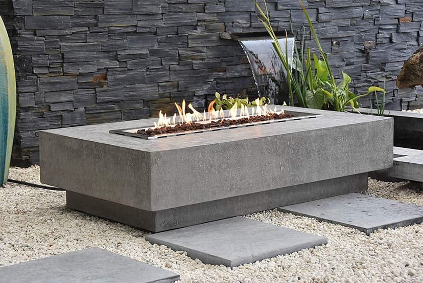 AMS Fireplace | Elementi | Large Rectangular Propane Fire Pit Table for Outside Patio | Canvas Cover, Lava Rocks, and Gas Key Valve Included | Fuel: Liquid Propane, Hampton - Light Grey