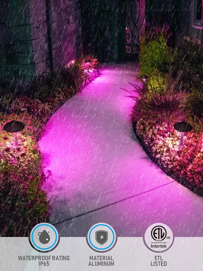 LEONLITE Low Voltage Pathway Lights, 200LM Smart LED Landscape Path Light, Adjustable Warm White&RGB, Dimmable, 5W Color Changing Landscape Lighting Waterproof, Oil Rubbed Bronze, Pack of 6
