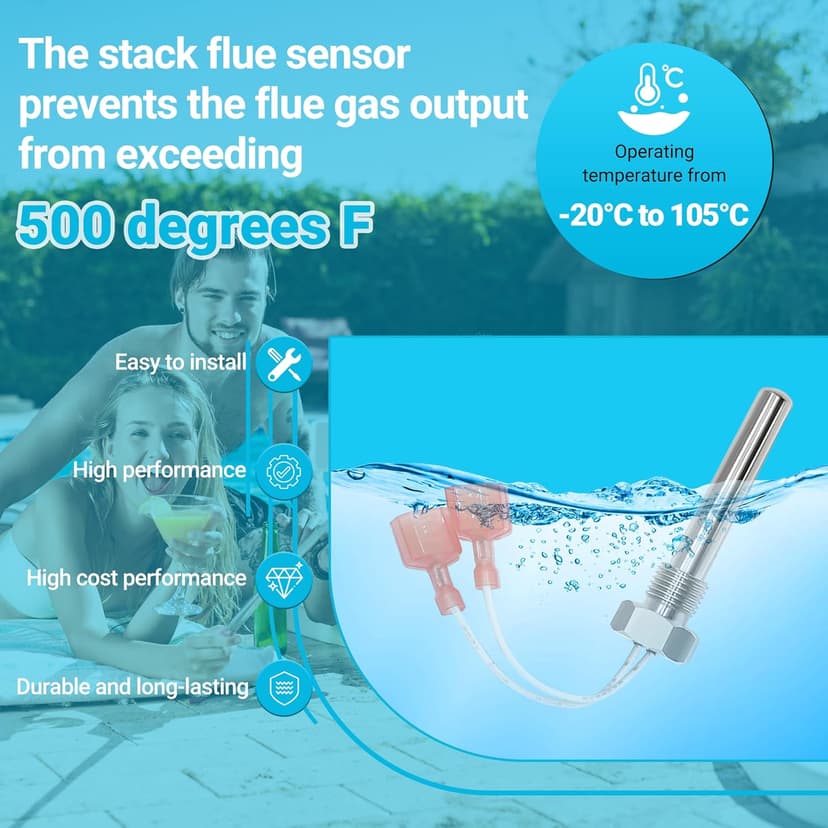 Funmit 42002-0024S Stack Flue Sensor Replacement for Pentair Sta-Rite MasterTemp Max-E-Therm Pool and Spa Heater Electrical System SR200 SR333 SR400