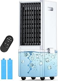 Evaporative Air Cooler w/ 4 Modes & 3 Speeds, Waterless Alert, 2.4-Gal Tank for 20H Cooling, 12H Timer, 20FT Remote, 70° Auto Swing Windowless Air Conditioner, Portable AC Unit for Bedroom