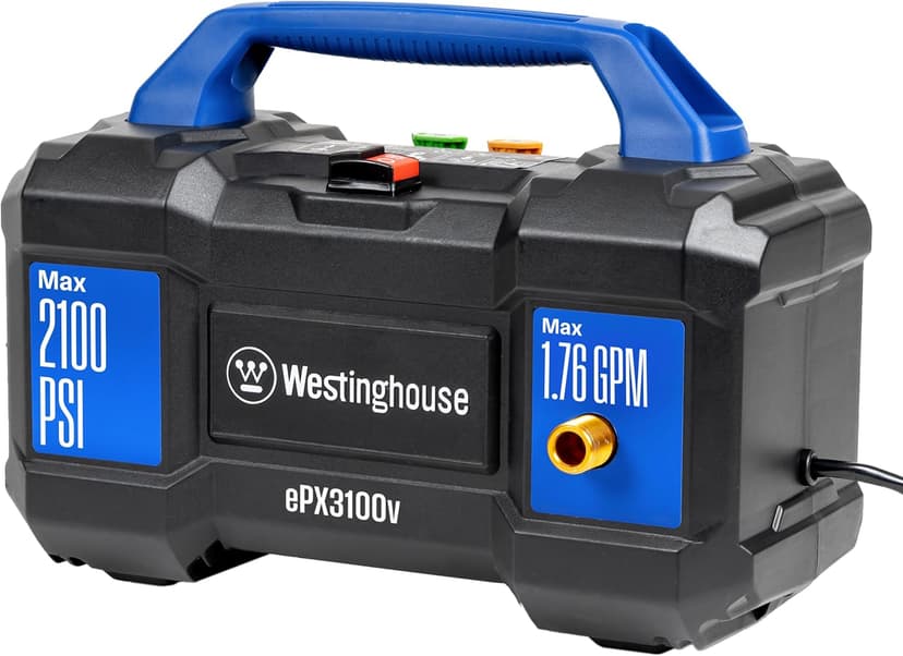 Westinghouse ePX3100v Electric Pressure Washer, 2100 Max PSI 1.76 Max GPM, Built-in Carry Handle, Detachable Foam Cannon, Pro-Style Steel Wand, 4-Nozzle Set, for Cars/Fences/Driveways/Home/Patios