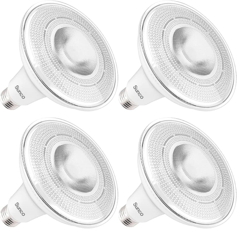 Sunco Outdoor LED Flood Light, Waterproof PAR38 LED Bulb, Dusk to Dawn, 120W Equivalent 15W, Exterior, Wet-Rated, 5000K Daylight 1250 LM, E26 Base, UL 4 Pack