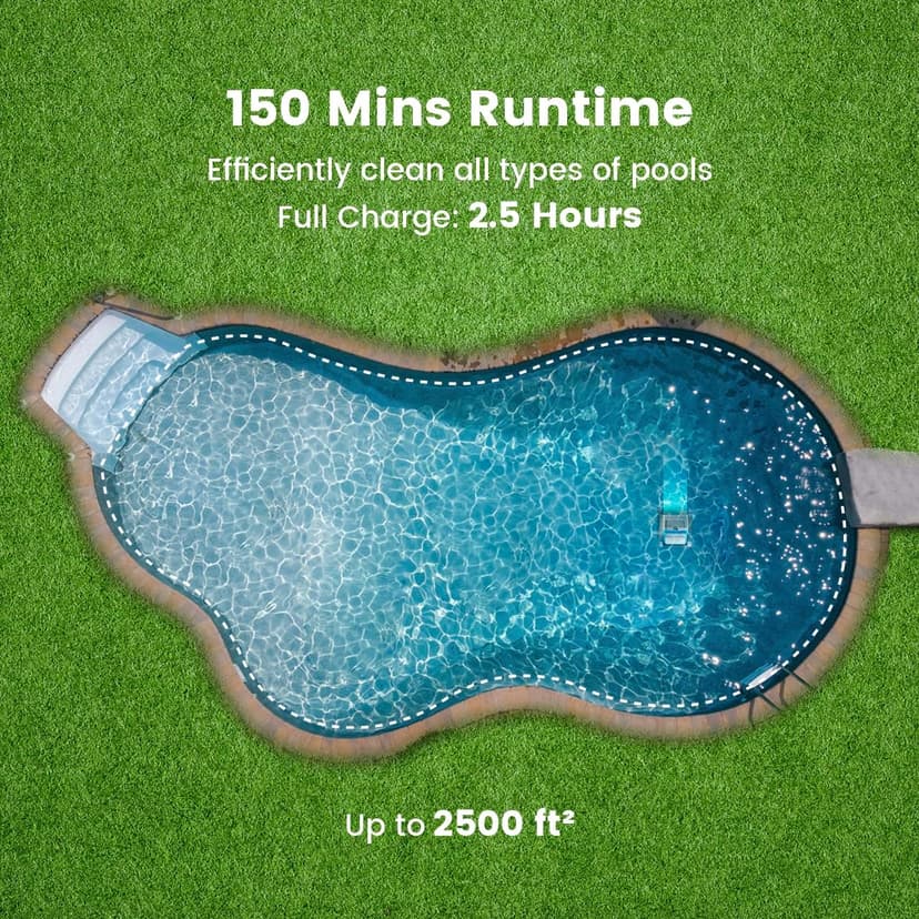 2025 Upgrade SMOROBOT Cordless Robotic Pool Cleaners for Inground Pools,3300GPH Strong Power,150 mins Runtime, Up to 2500 Sq.ft,Wall and Waterline Cleaning Pool Vacuum Robot for Gravel,Sand,Leaves