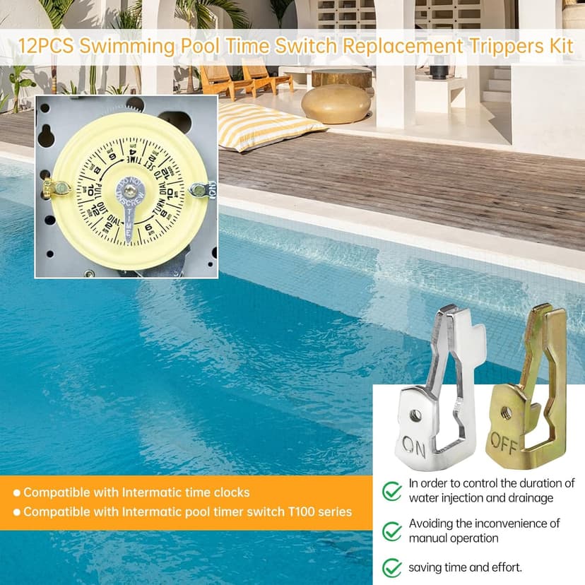 Updated Pool Timer On Off Clips 12pcs, Juvaeny Time Switch Replacement Trippers Kit 156T1978A Pool Pump Timer Tripper Compatible with Intermatic T100 Series T101 T104 Timer Parts (6On /6Off /12Screws)