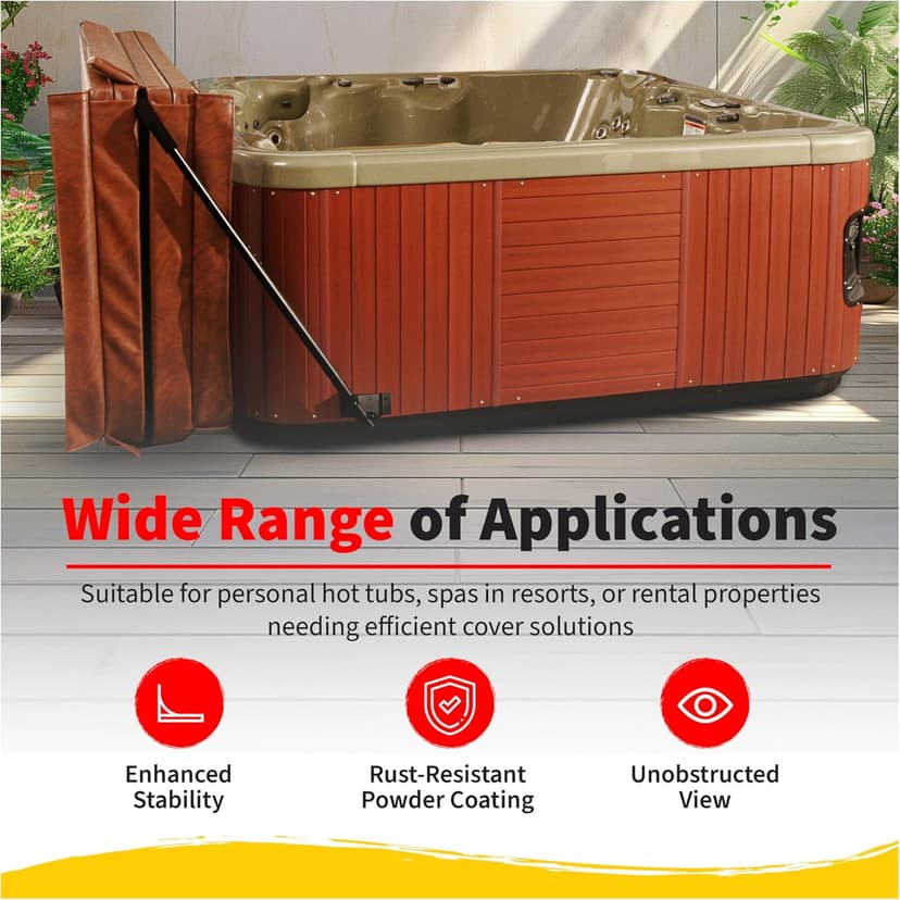 HEATWAVE Low Mount Spa Cover Lift – Compatible with Rectangular/Square Spas up to 8 ft Wide – Easy to Use Hot Tub Cover Lifter with Durable Power Coated Steel & Adjustable Spacers - Black