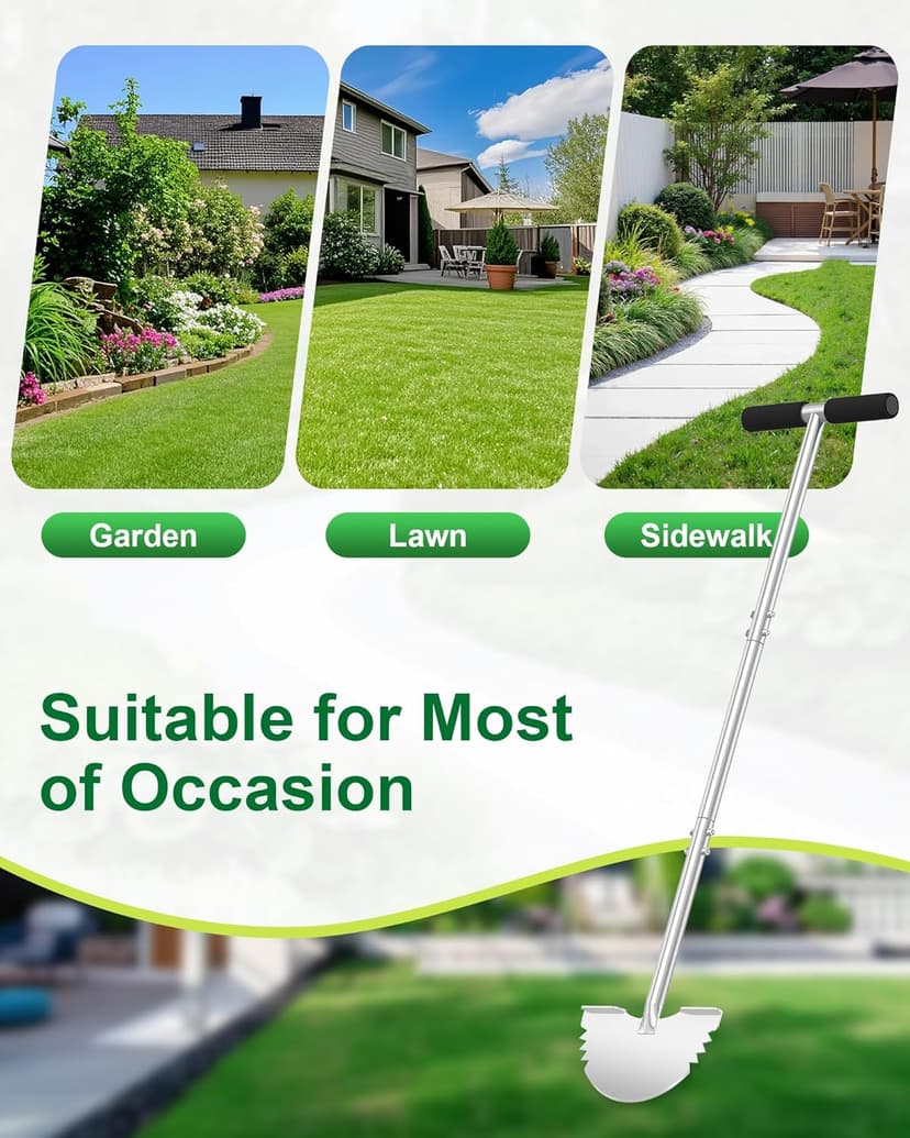 Serrated Edger Lawn Tool - Half Moon Shovel with Softer T-Handle, Lawn Edger for Yard, Garden, Landscaping, Sidewalk, Cable Burial - Ergonomic Design, Rust-Proof, 38 in.