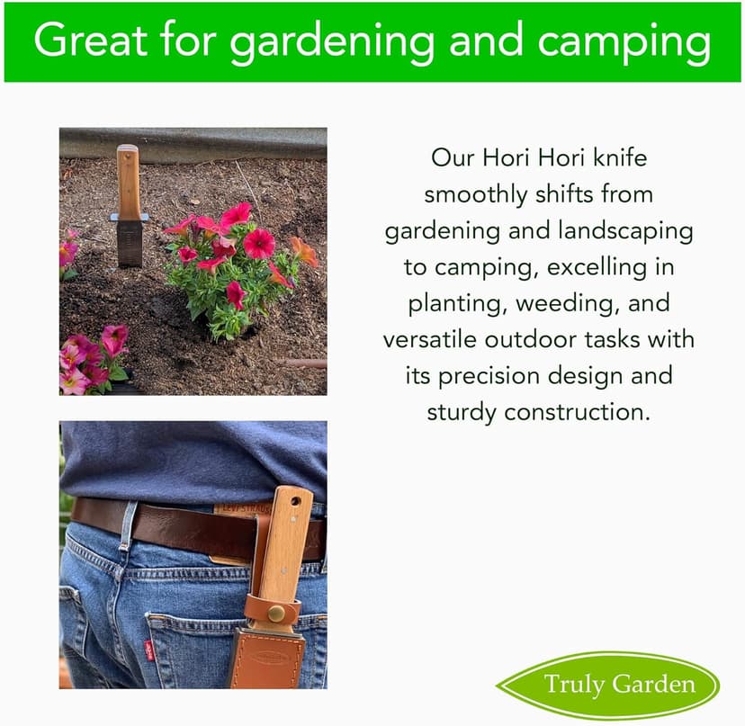 Classic Hori Hori Garden Knife with Extra Sharp Blade, Thickest Leather Sheath - in Gift Box
