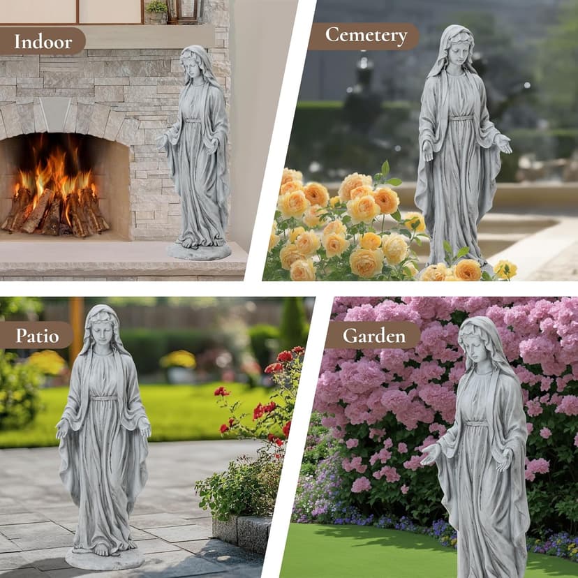 LuxenHome Virgin Mary Statue Outdoor, 30'' Religious Garden Statue, Blessed Mother Outdoor Statue, Outdoor Statue, Garden Sculptures, Outdoor Garden Decorations, Gray